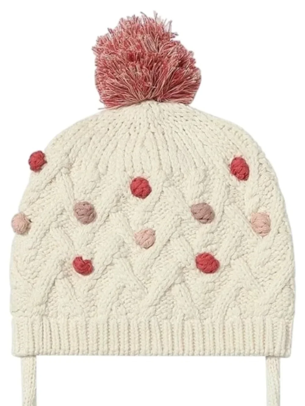 NWT - VIGNETTE Cream Knit Beanie features adorable rose & pink pompoms